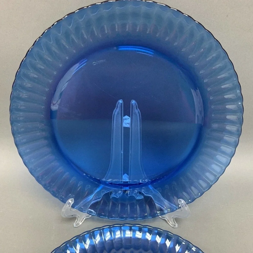 Colorex Cobalt Blue Dinner Glass‎ Plates Fluted Edge Scalloped Brazil Lot of 2